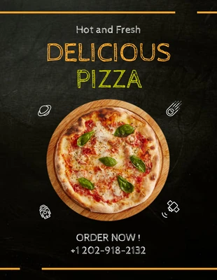 Free  Template: Folleto de pedido de pizza deliciosa minimalista negra
