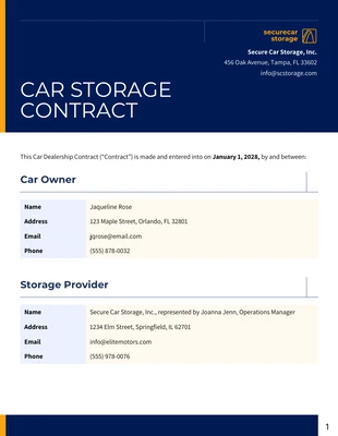premium  Template: Car Storage Contract Template