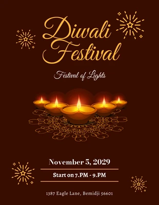 Free  Template: Convite Festival Diwali Minimalista Marrom e Dourado