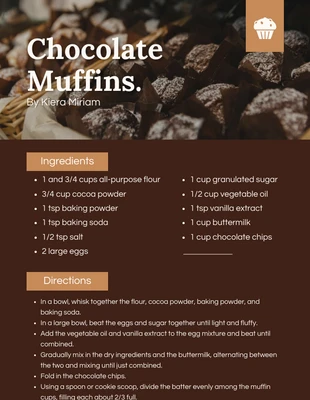 Free  Template: Tarjetas de recetas de muffins modernos de color marrón oscuro