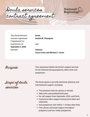 premium interactive Template: Modèle de contrat de doula