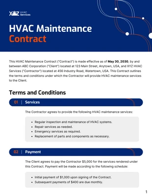 business  Template: Plantilla de contrato de mantenimiento de HVAC