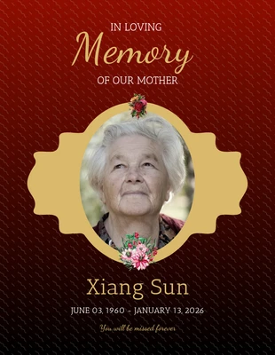 Free  Template: Poster funebre rosso In memoria della nonna