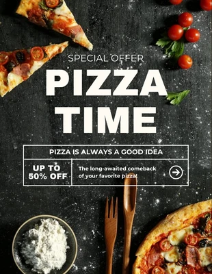 Free  Template: Folheto preto simples sobre a hora da pizza