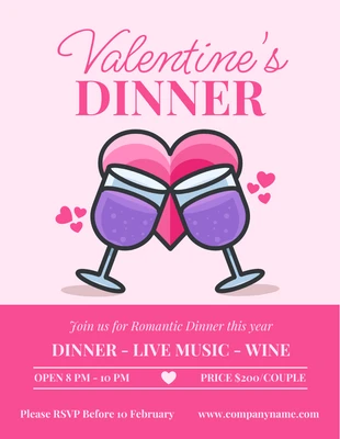Free  Template: Babyrosa moderner Valentinstags-Dinner-Flyer