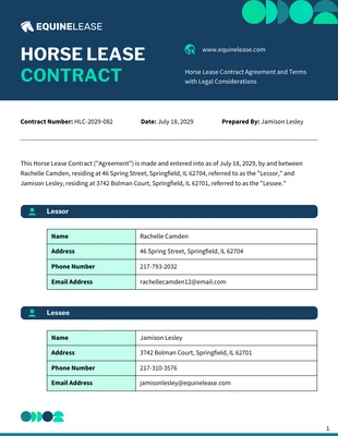 premium  Template: Plantilla de contrato de arrendamiento de caballos