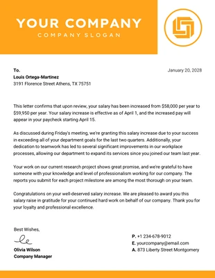 Free  Template: Yellow Corporate Professional Salary Increase Letter