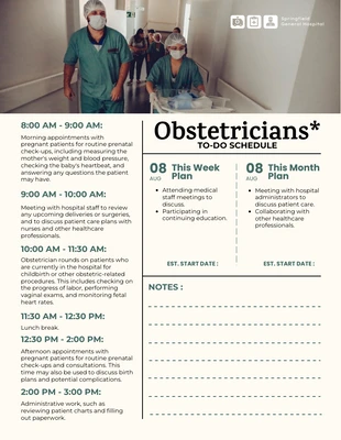 Free  Template: Modelo de agenda de trabalho para obstetras