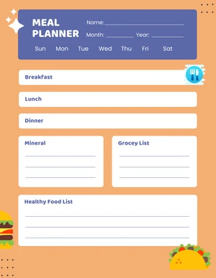 Free  Template: Planificateur de repas bleu orange