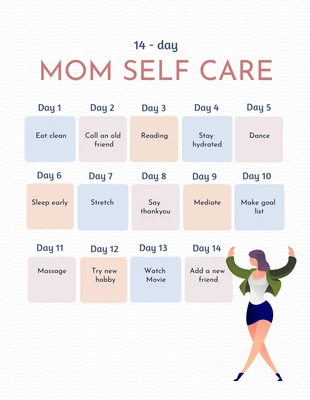 Free  Template: قالب جدول الرعاية الذاتية لأمي البيضاء