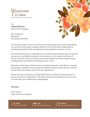 Free  Template: White and Yellow Orange Florist Business Letterhead Template