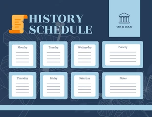 Free  Template: Dark Blue Simple Floral Outline History Schedule Template