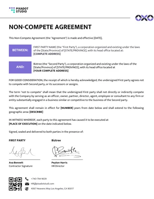 Free interactive Template: Non-Compete Agreement HR Template