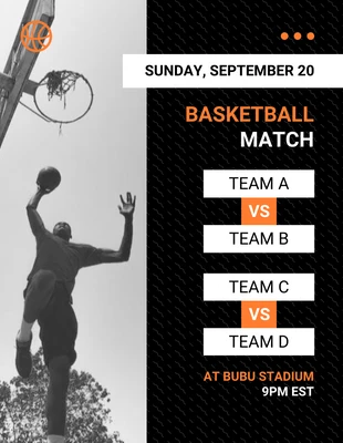 Free  Template: Modèle d'horaire de match de basket-ball moderne et noir