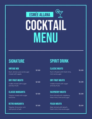 premium  Template: Navy Modern Cocktail Bar Menu