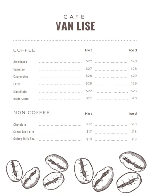 Free  Template: رسم توضيحي بسيط لقائمة المقهى باللون الأبيض