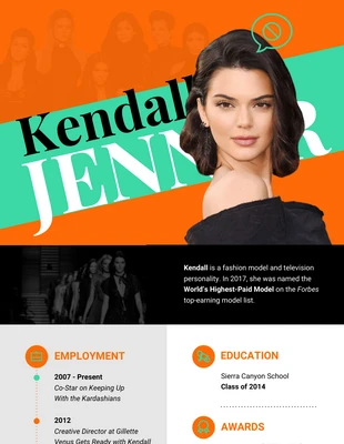 Free  Template: Currículo de Kendall Jenner