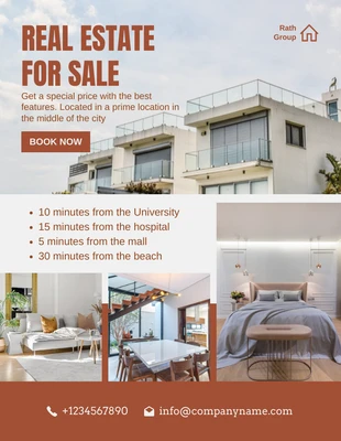 Free  Template: Weiß und Braun Modern Immobilien zu verkaufen Flyer