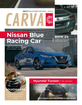 Free  Template: Pôster da revista Car Magazine em branco e vermelho