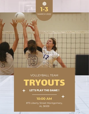 Free  Template: Brown Pastel Volley Ball Try Out Poster