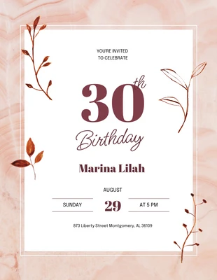 Free  Template: Orange Marble and Brown 30th BirthdayParty