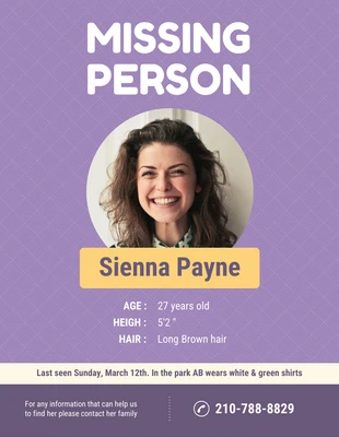 Free  Template: Soft Purple Missing Person Poster