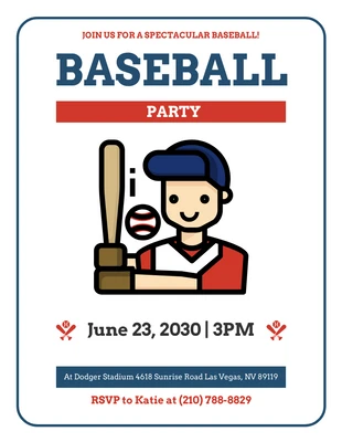Free  Template: Minimalist Design With Illustration Baseball Party Invitations
