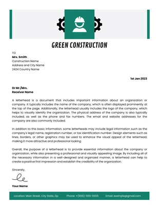 Free  Template: White And Green Minimalist Construction Letterhead Template