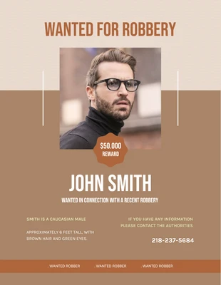 Free  Template: Brown and Linen Simple Wanted For Robbery Poster