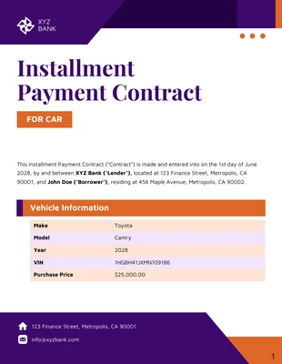 Free  Template: Installment Payment Contract for Car Template