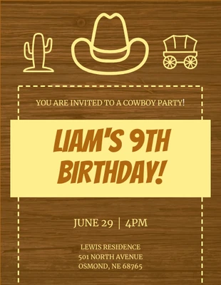 Free  Template: Invitation à la fête d'anniversaire du cow-boy