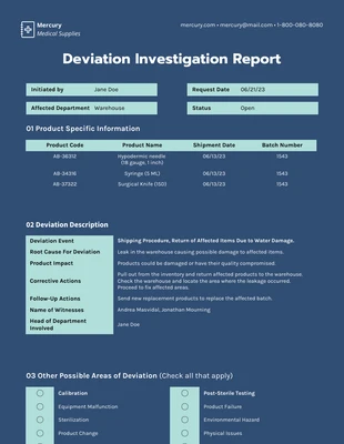 Free  Template: Modèle de rapport d'enquête sur les déviations