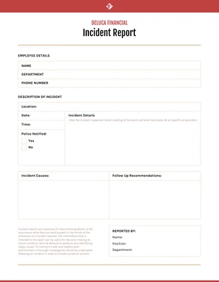 Free  Template: Red Incident Report