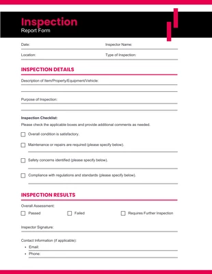 Free  Template: Formulários simples de relatório de inspeção branco e vermelho