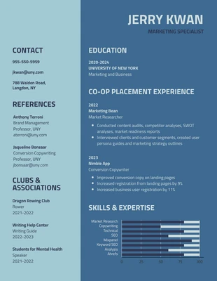 premium  Template: Blue Marketing College Student Resume (CV d'étudiant en marketing bleu)