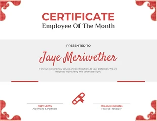 Free  Template: Certificado abstrato de funcionário do mês em branco e vermelho
