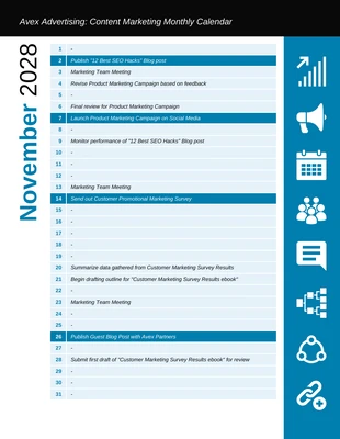 Marketing Monthly Calendar Schedule