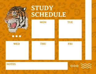 Free  Template: Orange And White Tiger Texture Illustration Study Schedule Template