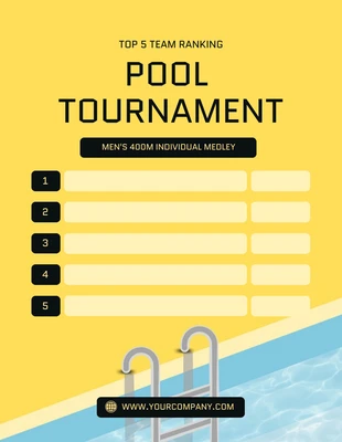 Free  Template: Yellow and Soft Blue Pool Tournament List Template