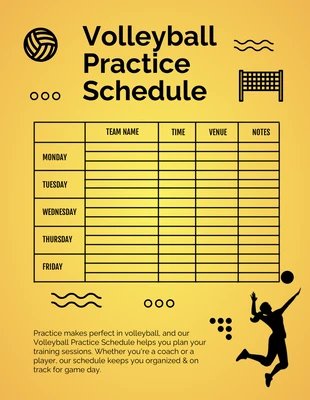 Free  Template: التدرج الأصفر مخطط بسيط التوضيح قالب جدول ممارسة الكرة الطائرة