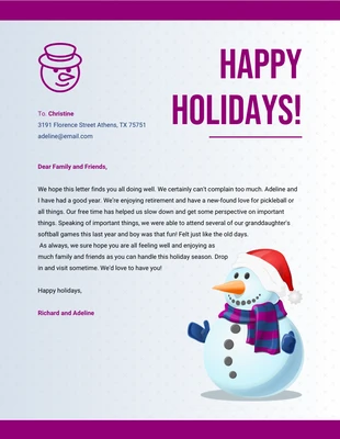 Free  Template: Ilustración minimalista en blanco y morado Membrete de empresa Happy Holiday