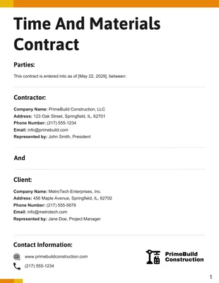 Free  Template: Time And Materials Contract Template