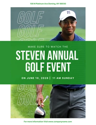 Free  Template: Poster annuale dell'evento golfistico con foto semplici in bianco e verde