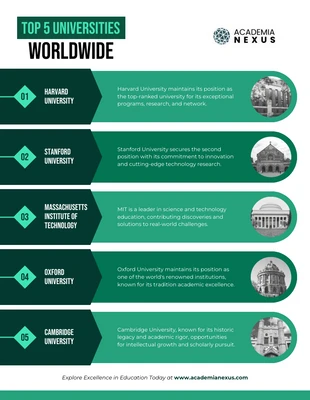 premium  Template: Infographie des 5 meilleures universités mondiales