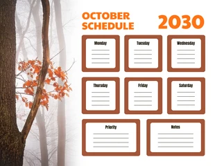 Free  Template: Blanc Simple Classique Modèle de calendrier d'octobre