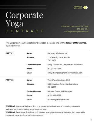 Free  Template: Plantilla de contrato de yoga corporativo