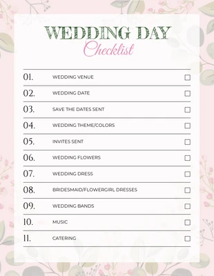 Free  Template: Rosa Rose Hochzeit Checkliste