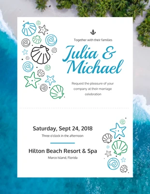 Free  Template: Invitación de boda en la playa