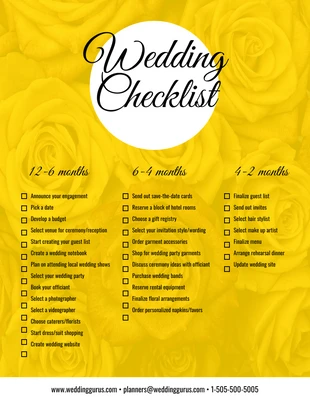 Free  Template: Yellow Wedding Checklist