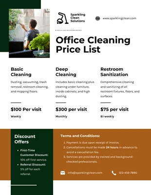 premium Template: Office Cleaning Price List Template